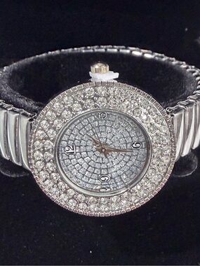 Crystal-Accent Silver Women's Stretch Bracelet Watch